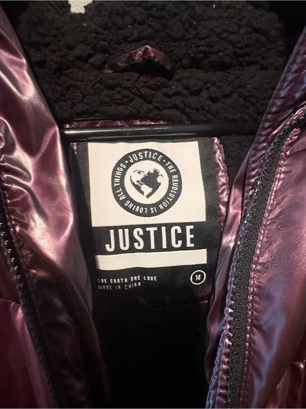 Justice Girls Metallic Plum Puffer Jacket